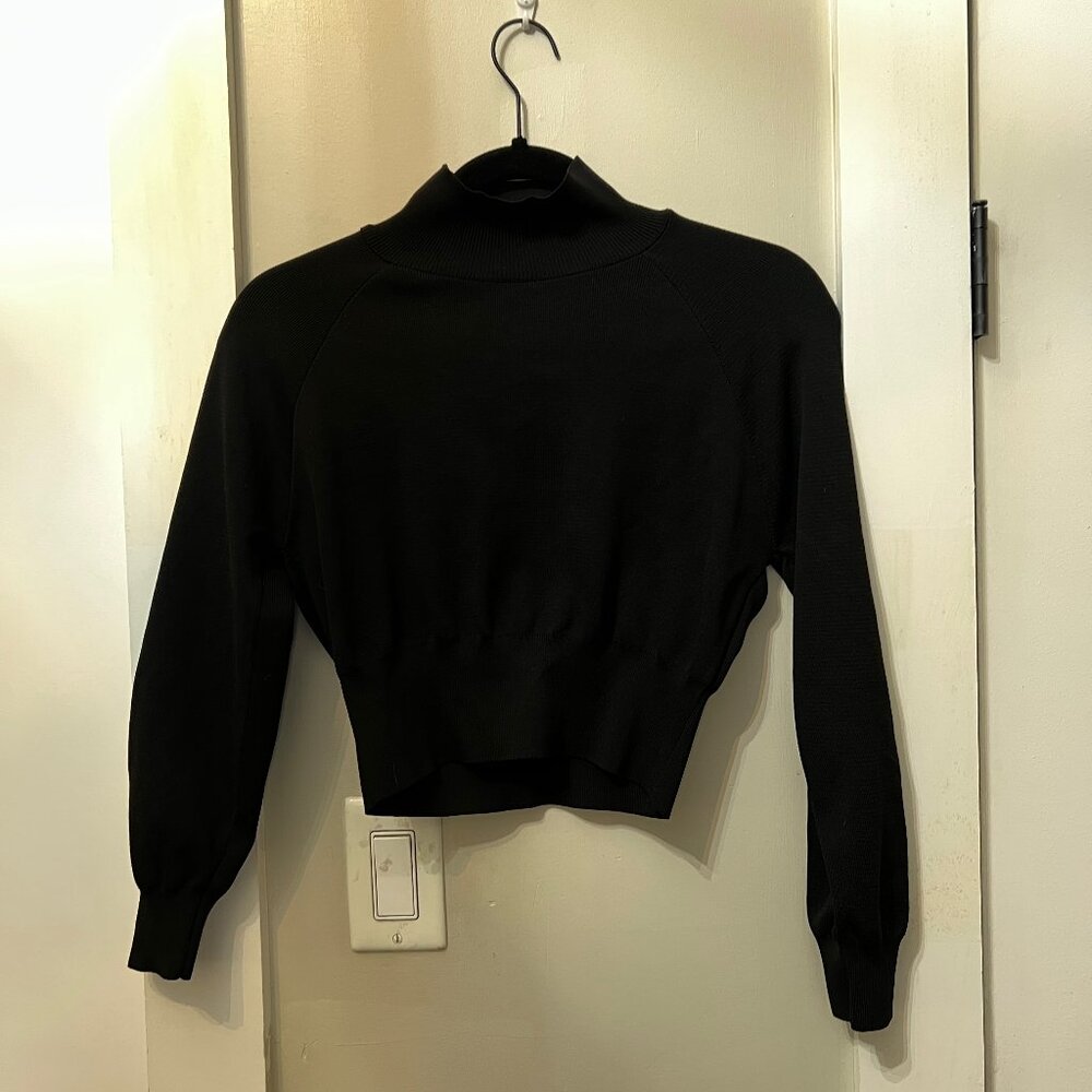 Zara Black Cropped Mock Neck, Sz Small